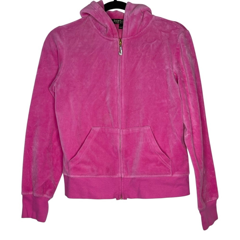 Juicy Couture Pink Long Sleeve Zip Up Y2K Velour Hoodie Size Large